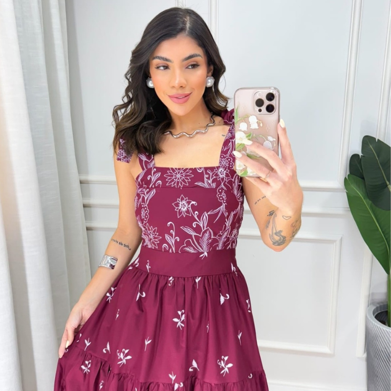 Vestido Tricoline Estampa Floral