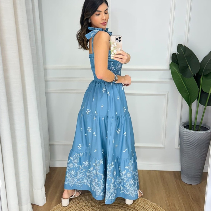 Vestido Tricoline Estampa Floral
