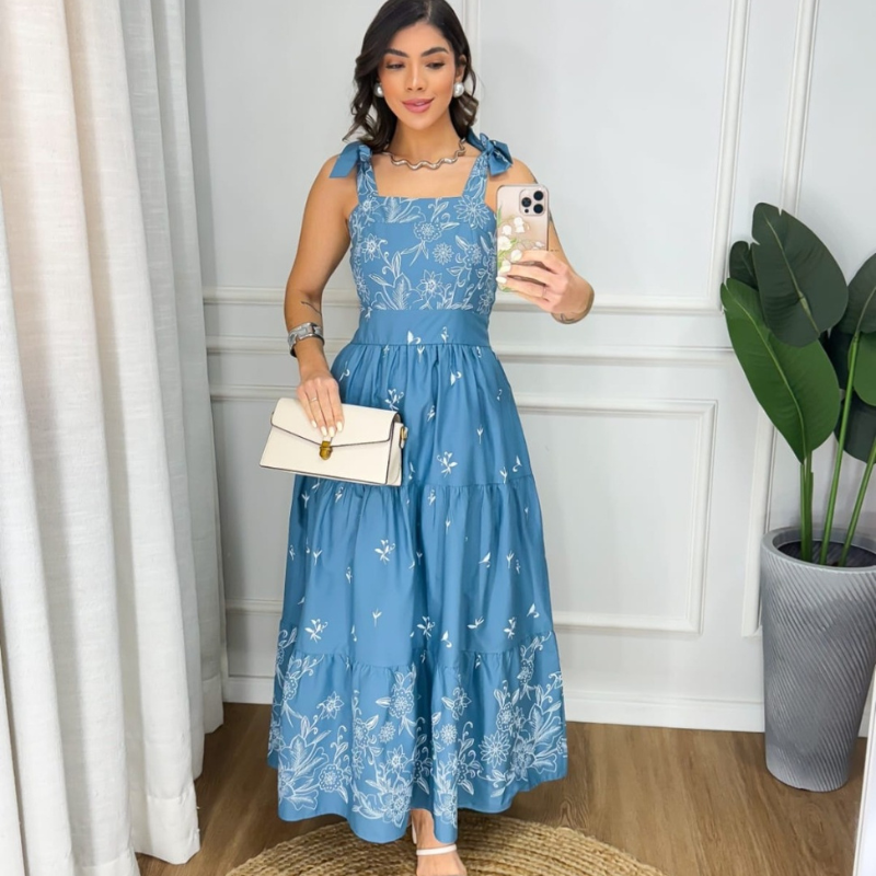 Vestido Tricoline Estampa Floral