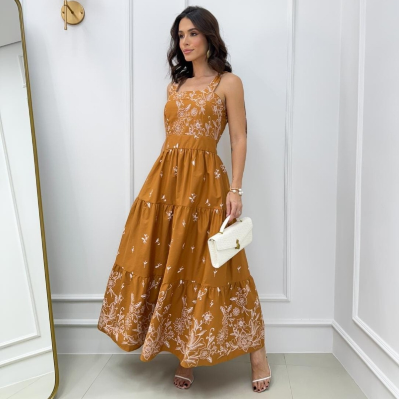Vestido Tricoline Estampa Floral