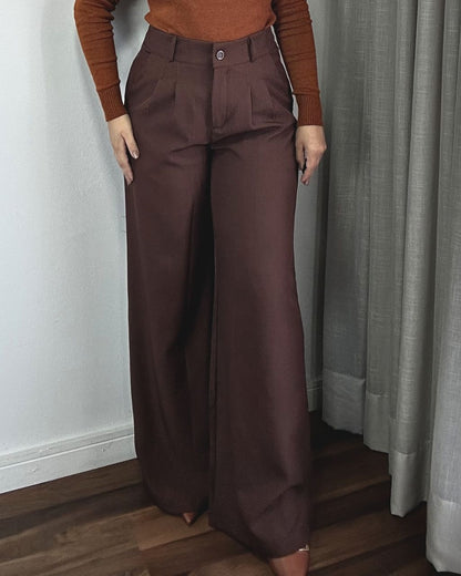 Calça pantalona feminina marrom alfaiataria