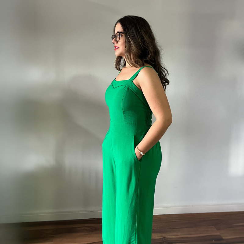 Macacão Pantalona em Viscolinho Verde