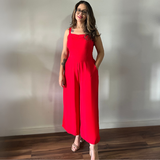 Macacão Pantalona em Viscolinho Vermelho