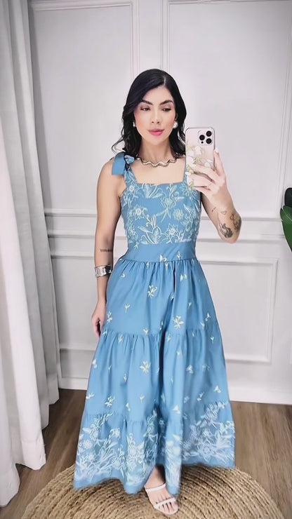 Vestido Tricoline Estampa Floral