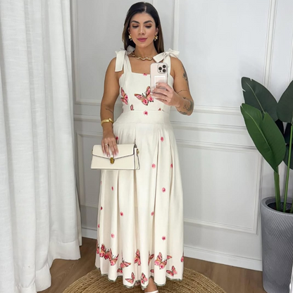 Vestido de Linho Bordado Borboletas Sophie