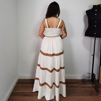 Vestido Longo em Viscolinho Bicolor Olívia