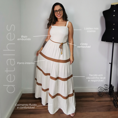 Vestido Longo em Viscolinho Bicolor Olívia