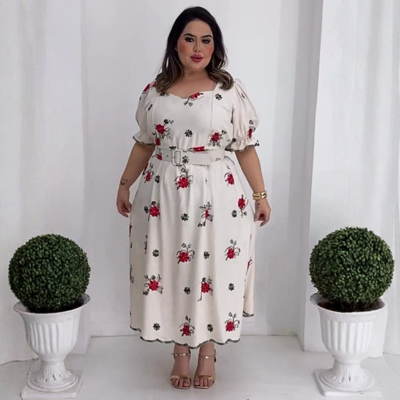 Vestido Midi em Linho Bordado Katy