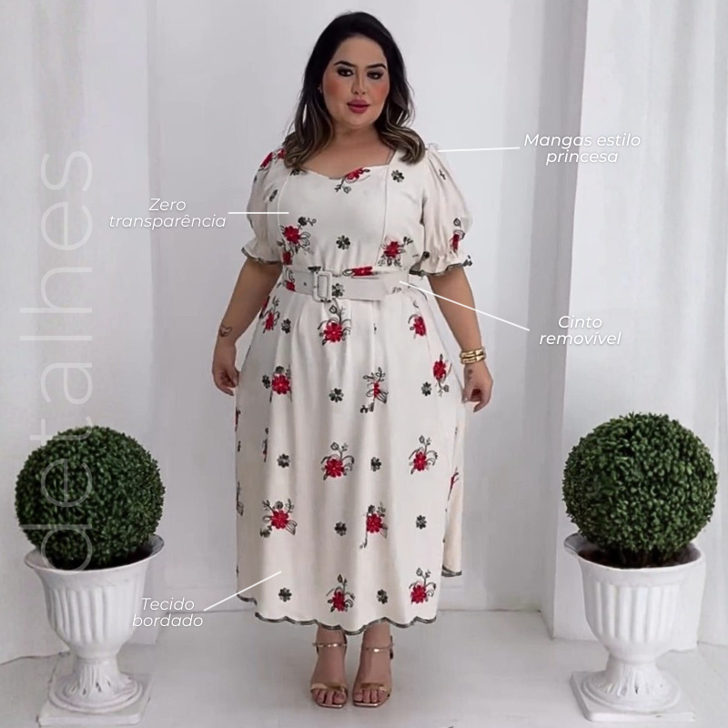 Vestido Midi em Linho Bordado Katy