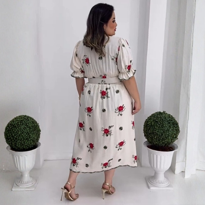 Vestido Midi em Linho Bordado Katy