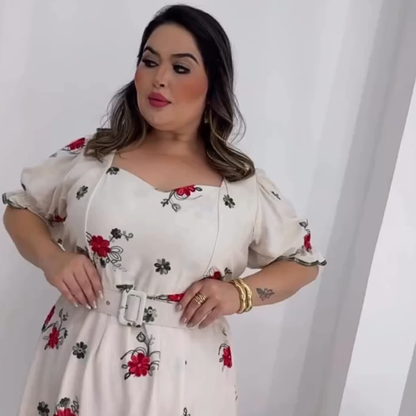 Vestido Midi em Linho Bordado Katy