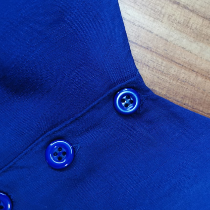 Vestido Midi em Viscose com Botões Azul Marinho