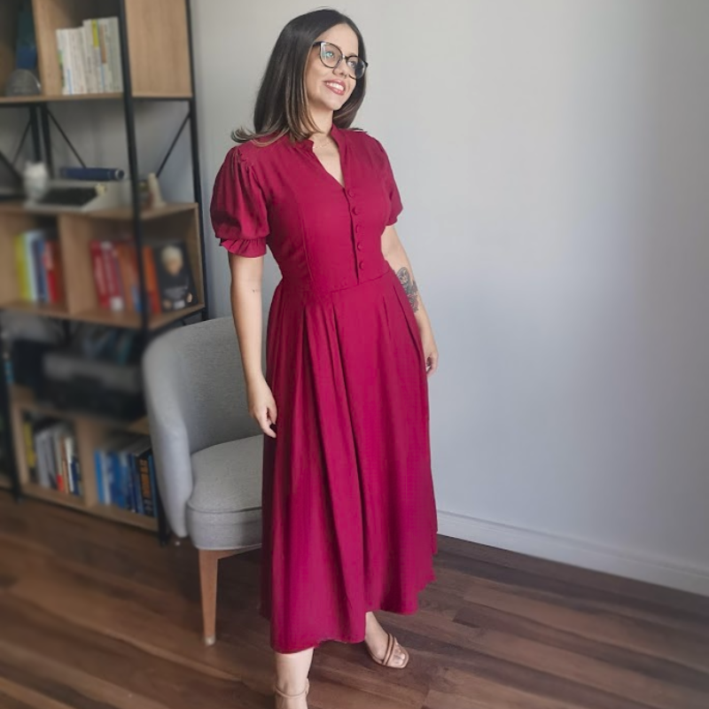 Vestido Midi em Viscose Marsala