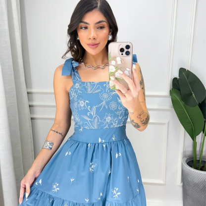 Vestido Tricoline Estampa Floral